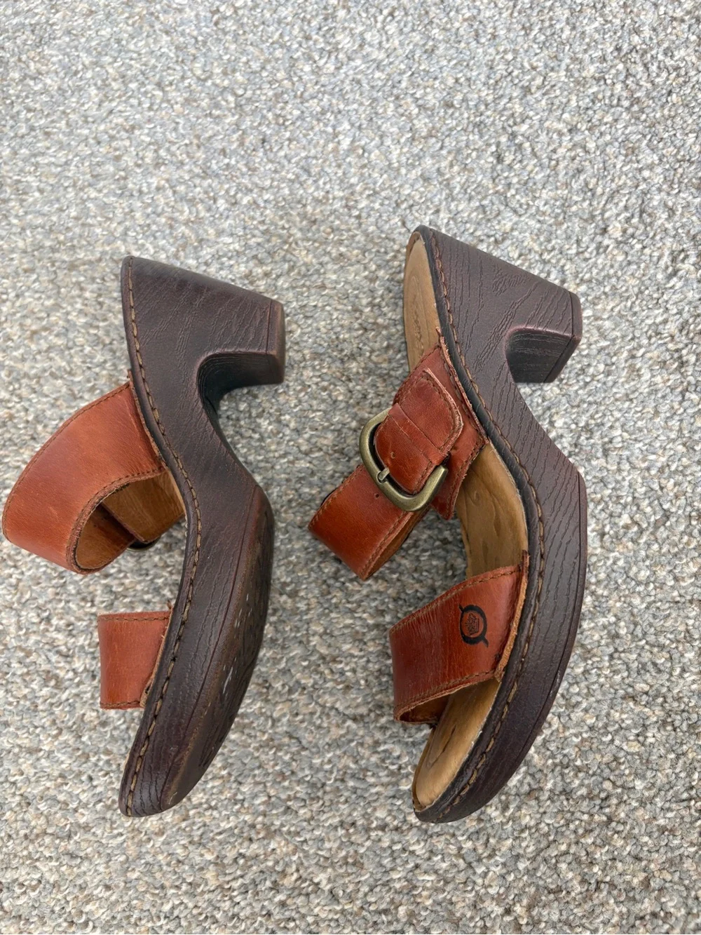 Born Women's Brown Leather Double-Strap Slide Sandals with Buckle